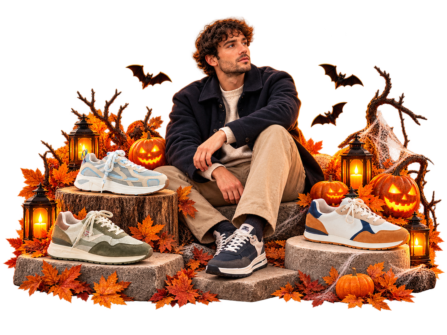 Collection Homme Halloween Lachapelle avec sneakers et ambiance automnale